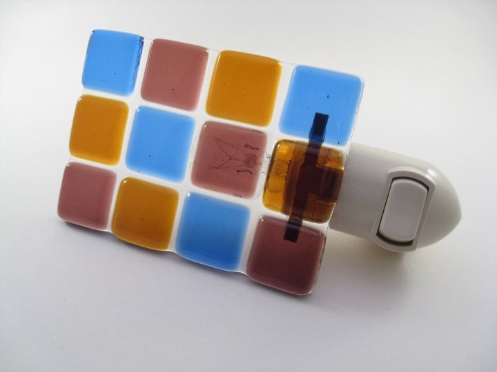 Night Light Fused Glass Blue, Purple, Amber