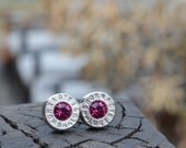 Bullet Earrings stud or post steampunk, nickel silver Hornady  9mm with Swarovski crystals