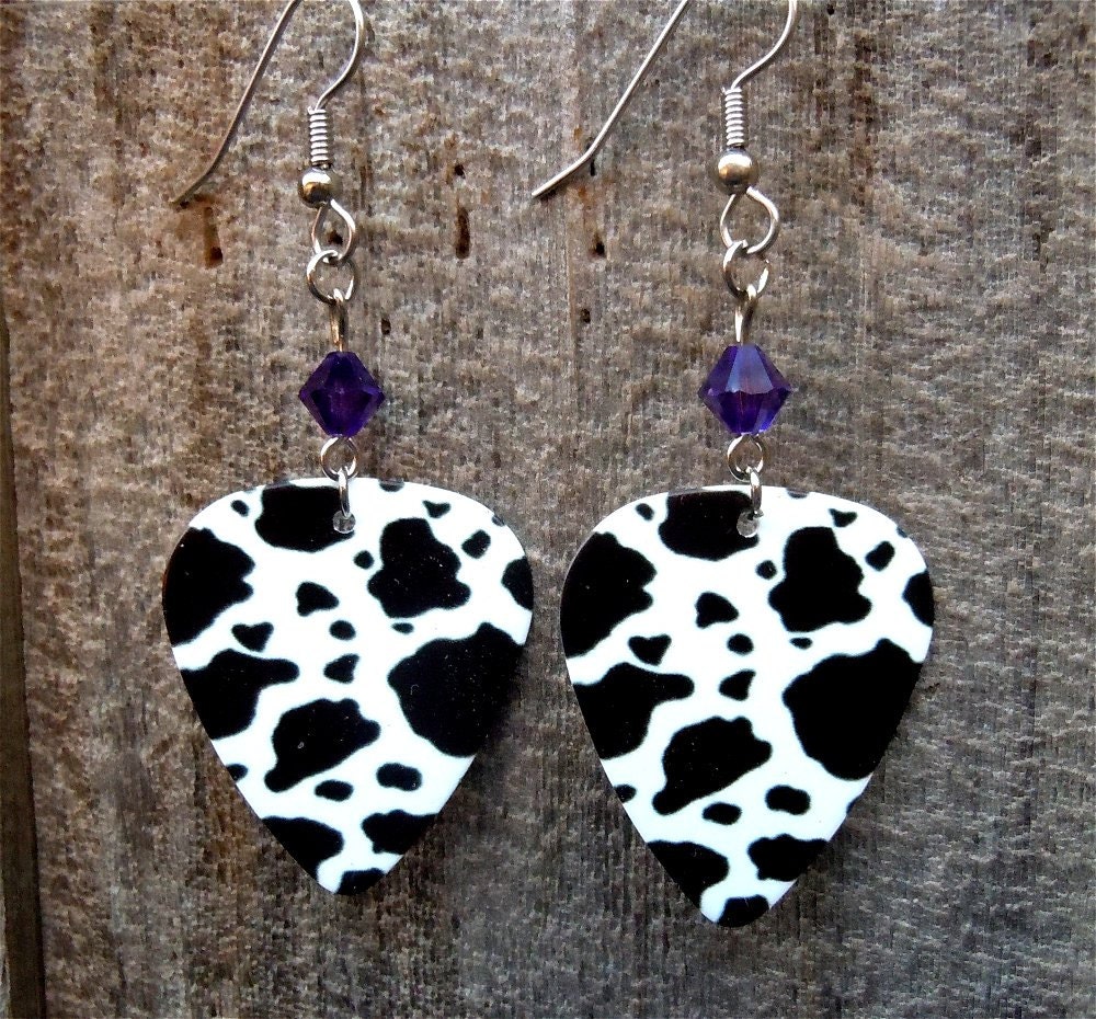 Cow Print Guitar Pick Earrings