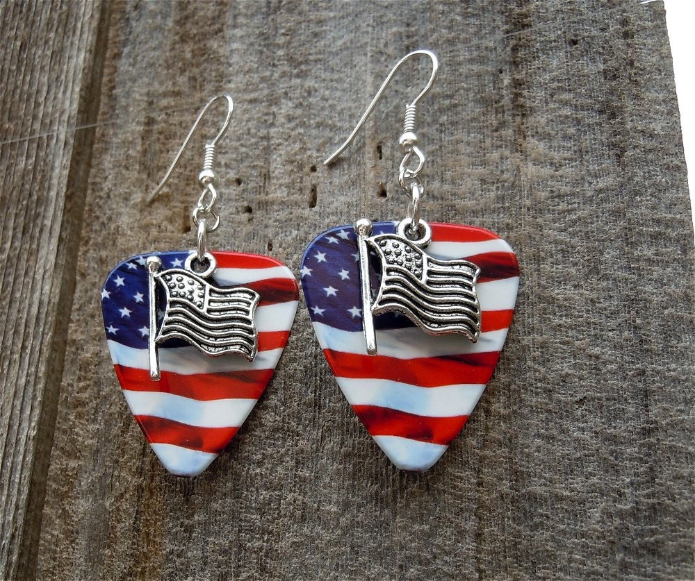American Flag Guitar Pick Earrings
