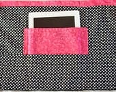 Vendor Teacher iPad Art Craft Half Apron Black White Heart Fuschia Hot Pink Fabric (4 Pockets)