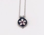 Delicate Pink Plum BlossomTiny Medallion Sterling Silver Necklace with Fine Art Image Transfer and Resin