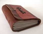 Boho Leather Journal or Sketchbook (med) - Aged Red Skeleton Key