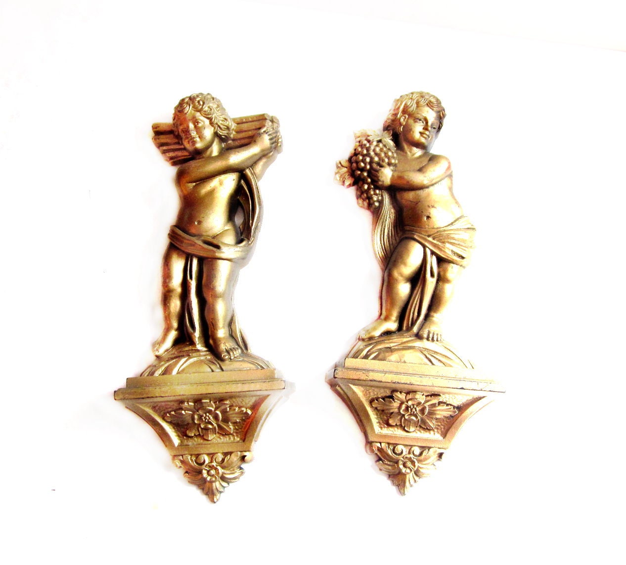 1960s Gold Plastic Syroco Cherubs / Wall Art