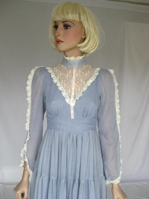 Vintage   70s  Semi Sheer Victorian Maxi Dress.