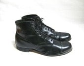 Vintage 40s/1940s Black Leather Lace Up Ankle Boots. Size 9 1/2 Womens