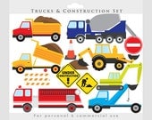 Trucks clipart - construction clip art, backhoe, excavator, fire engine, fire truck, vehicles, dump truck, transportation, for boys