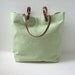 Linen Tote Bag, Beach Bag, Pistachio Tote Bag, Mint Green Bag, Linen and Leather Handbag for Women