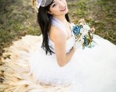 Ivory Peacock feather wedding gown skirt - Handmade peacock feather skirt of 750 plus feathers - Custom Bridal Gown