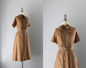 1960s Dress / Vintage 60s Bow Neck Dress / 60s Tiny Floral Day Dress