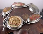 Multi Stone Linked Sterling Bracelet with Morgan Hill Poppy Jasper - Ocean Jasper - Gold Rutilated Quartz  - Bronze Metal Clay