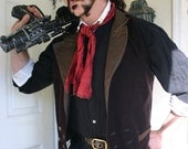 Brown Faux Suede and Pleather "Booker DeWitt" Steampunk Victorian Lapeled Double Breasted Gentlemen's Vest