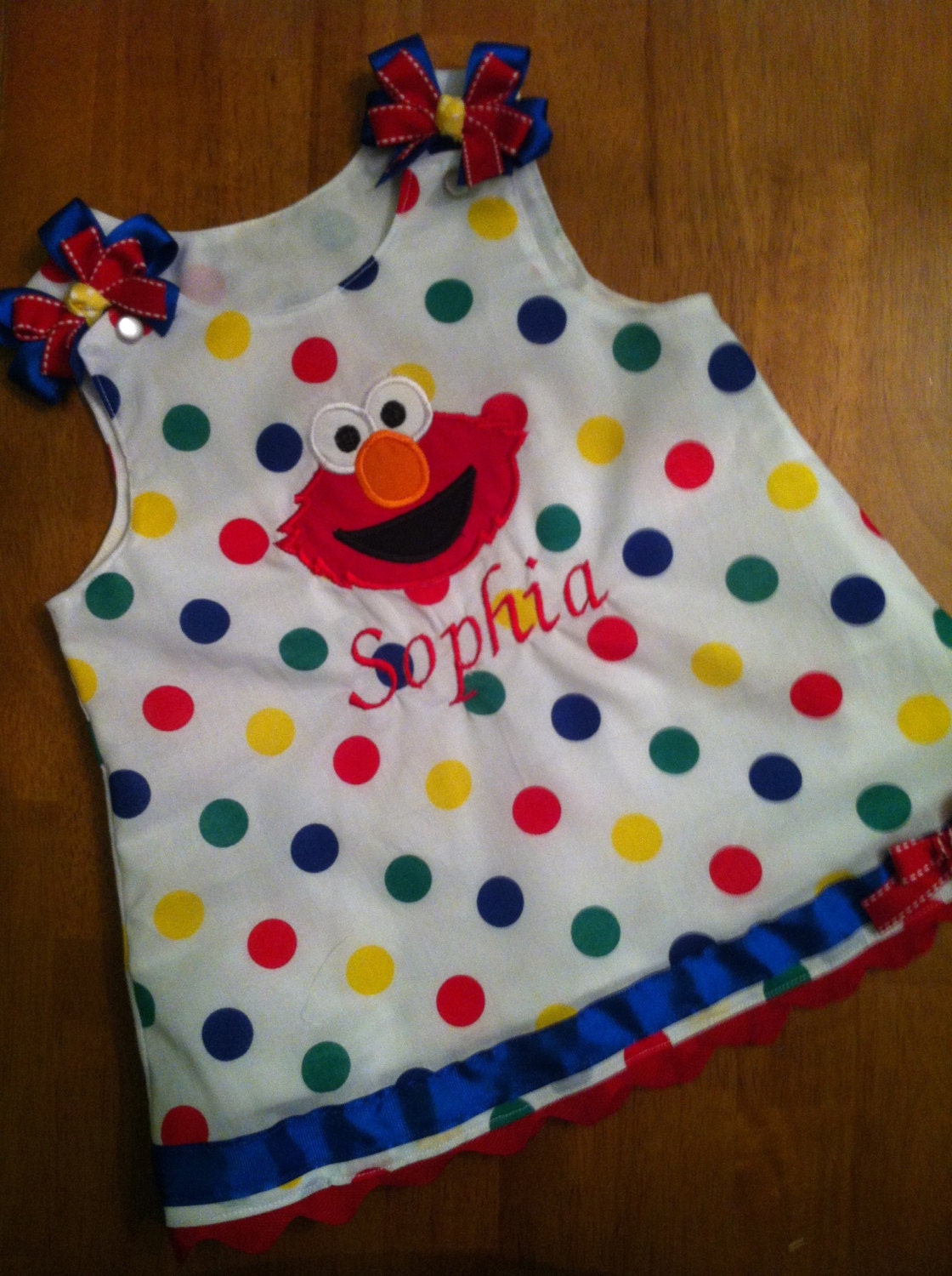 Multi colored polka dot Elmo jumper dress