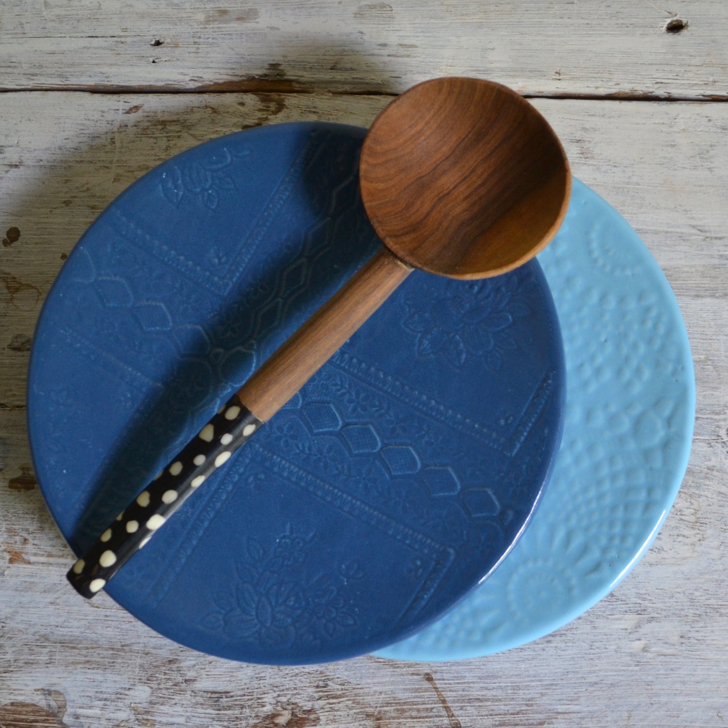 2 Breakfast Plates - Ocean Blue and Baby Blue- 2 small plates - Wobbly Plates Series
