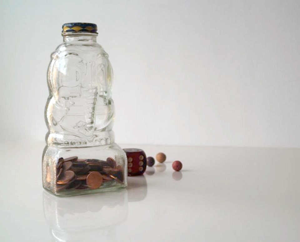 Vintage Lucky Jumbo Glass Elephant Bank, Vintage Glass Syrup Bottle, Collectible, Home Decor