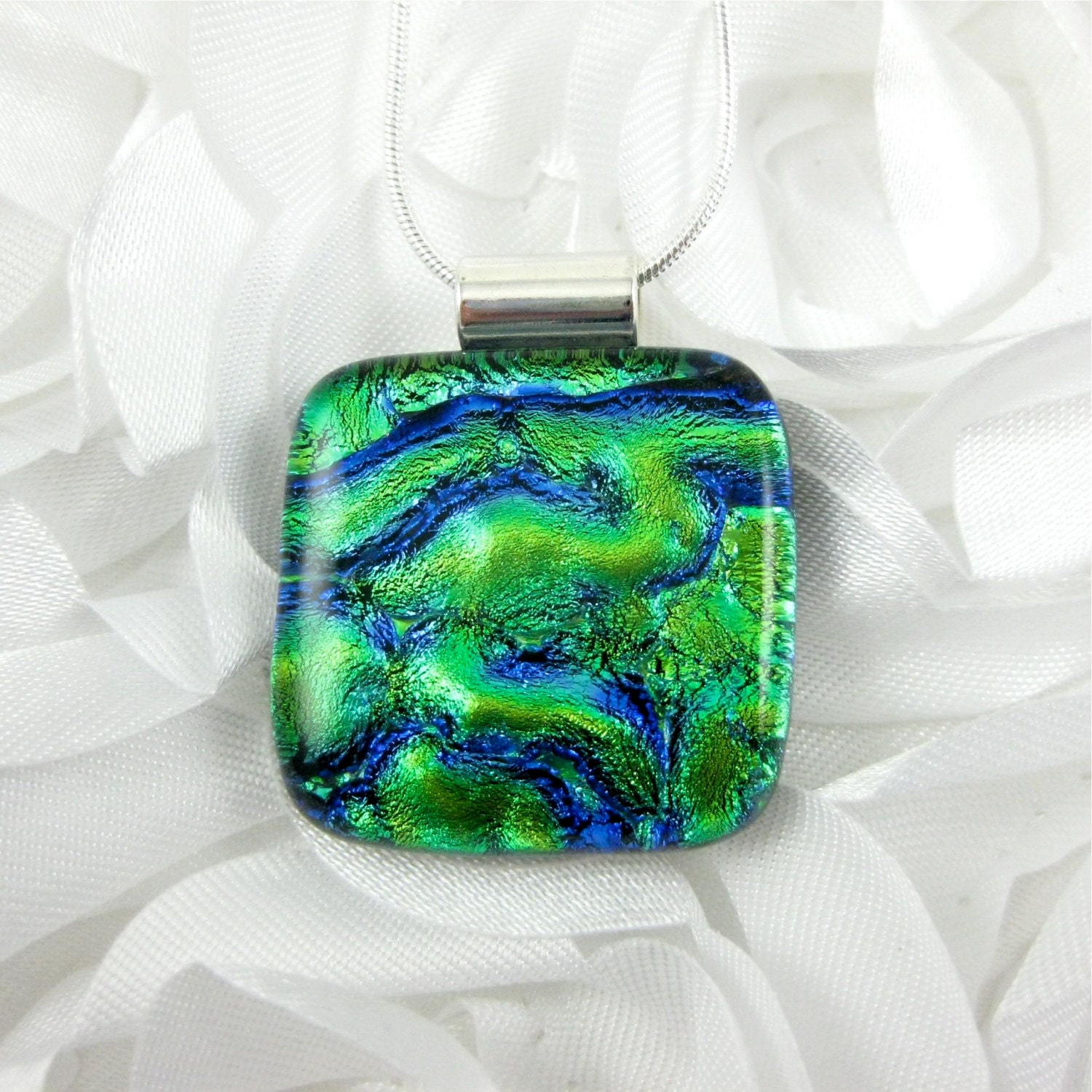 Blue and Green Dichroic Glass Pendant