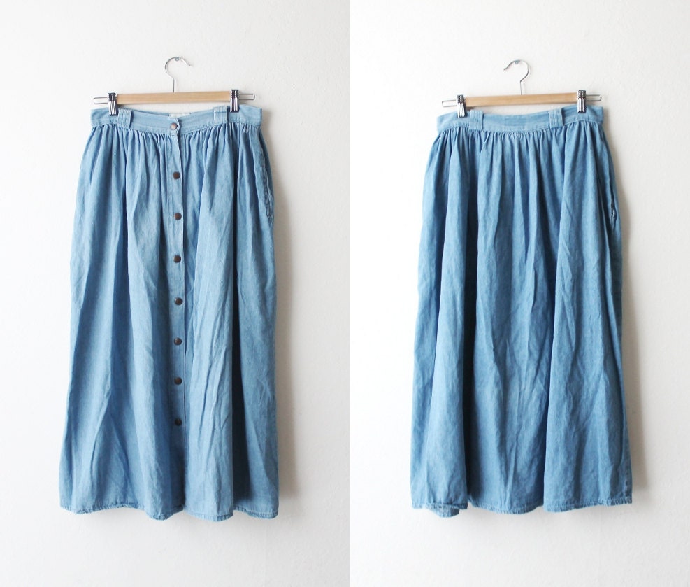 1980's Midi Maxi Chambray High Waist Skirt Size Medium