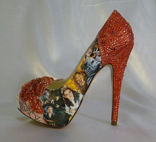 Wizard of Oz theme wedding shoes ..  bespoke custom design Swarovski heels.. Digital Print imaging