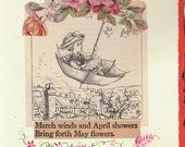 Patti Gibbons handmade blank OOAK Blank SPRING Greeting Card Antique Illustration Scrap Text hand painting