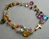 Sideways Cross Gemstone Double Strand Bracelet