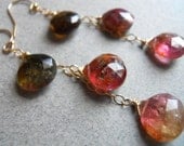 Long Island Sunset 3 Tier Watermelon Tourmaline Earrings Shirzay Collection