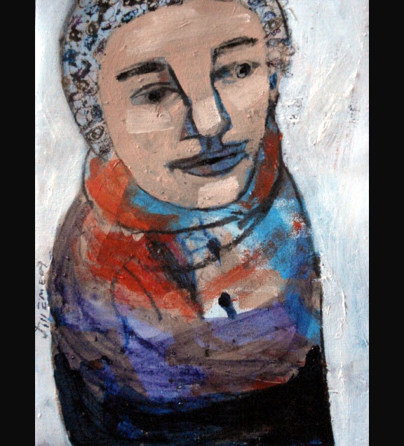 outsider EMERY original painting 'she made her whole winter wardrobe'