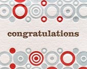 Congratulations Letterpress Card Circle Pattern Letterpress Card Congratulations in Red, Blue, and Brown