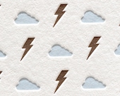 Letterpress Card Note Bolts and Clouds in Blue/Brown