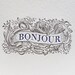 Letterpress Card Bonjour Greeting Card in Purple & Black