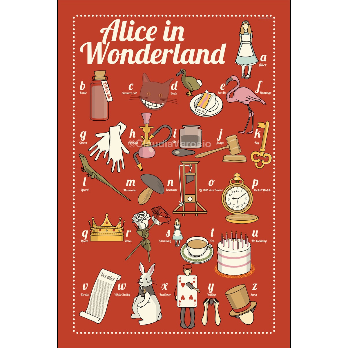 Alice in Wonderland: the illustrated ABC 12x18 inches print