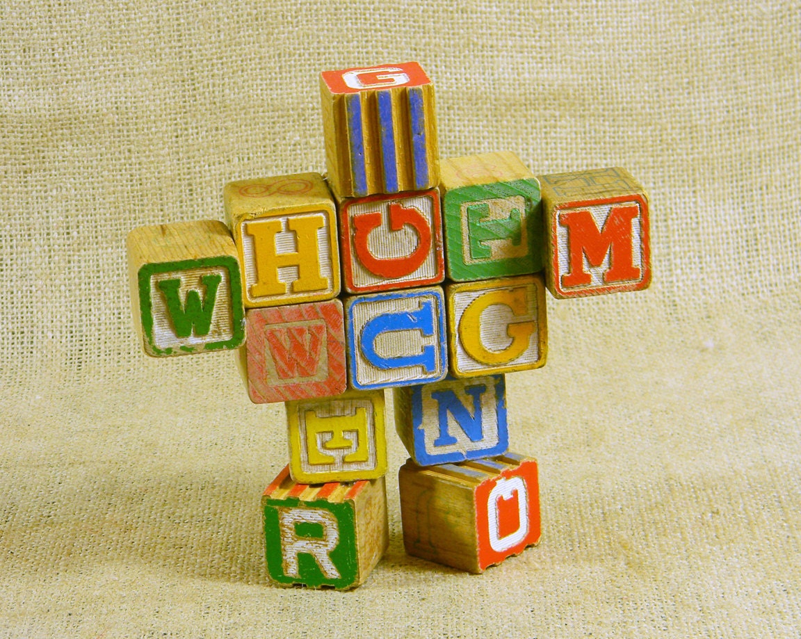 BETA - vintage toy wood blocks robot - Reclaim2Fame - sculpture