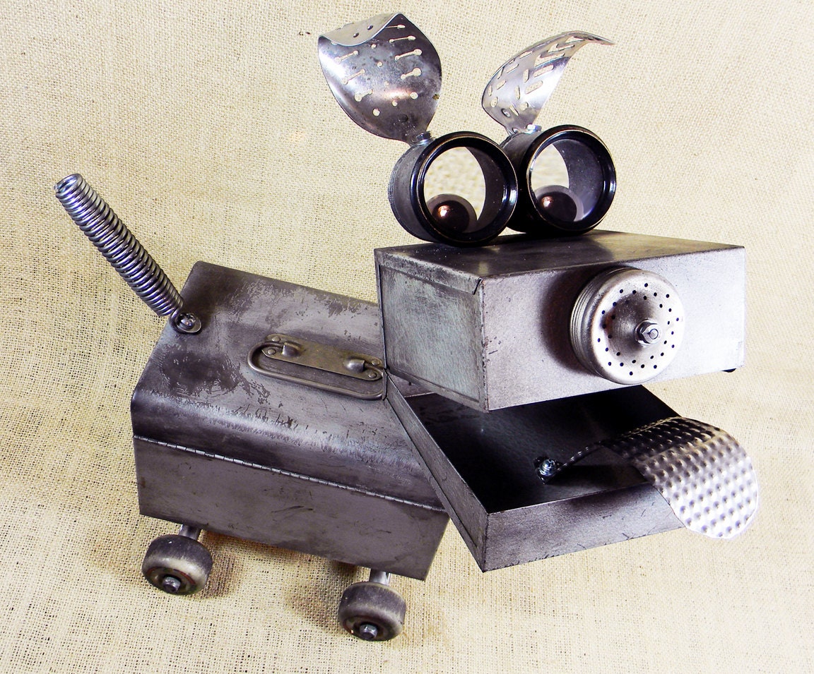 BARKER - robot dog assemblage sculpture - Reclaim2Fame - found object