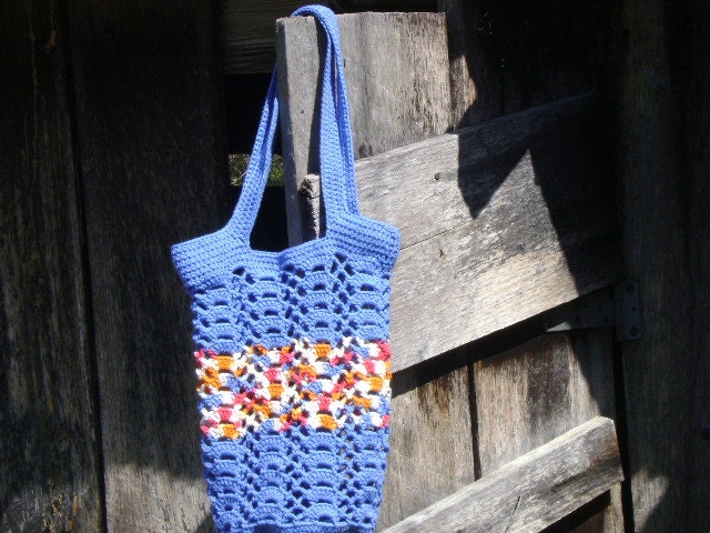 Blue/Berry Blast Shopping Bag Purse Crochet Handmade Market Bag Cotton Beach Tote Mesh Eco Friendly ReUsable