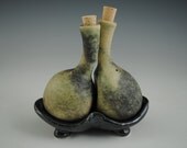 Salt and Pepper Shakers, Moss Green on Black Tray