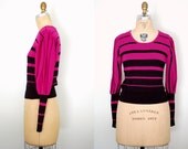 70s sweater / vintage mutton sleeve sweater / striped sweater / 1970s puff sleeve sweater