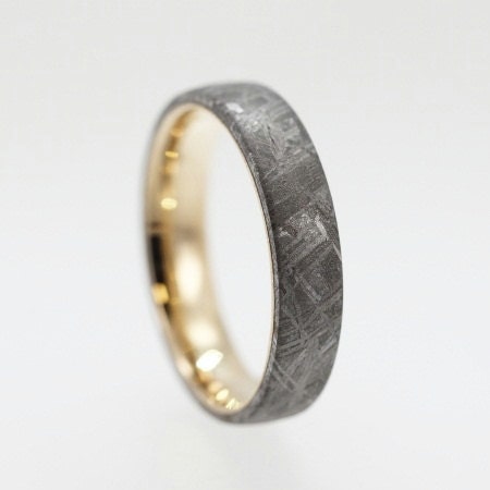 14K Yellow Gold Wedding Band With Meteorite Inlay - Custom Made