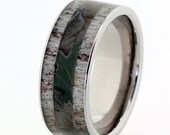 Men's Camouflage Ring with Deer Antler Inlays on a Titanium Band - Engraving Available