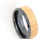 Black Tungsten beveled-side and Maple Wood Ring