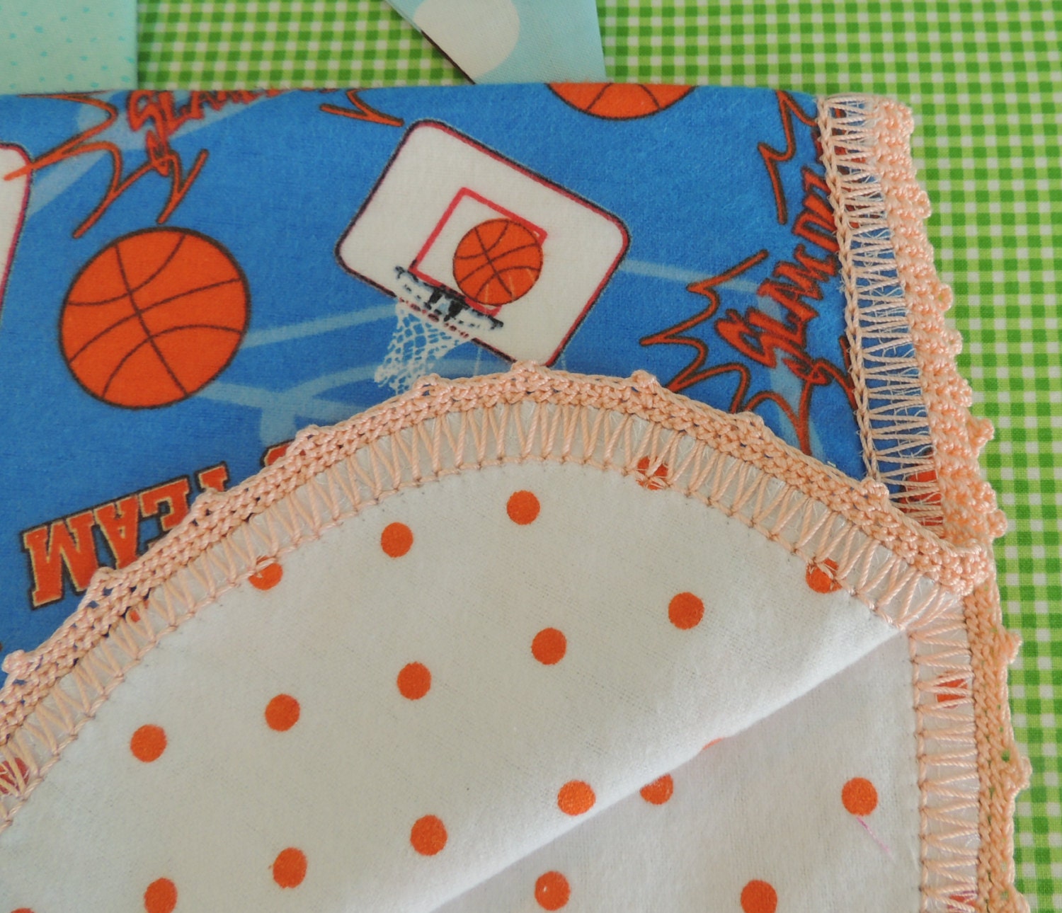 Baby Burp Cloth in a Slam Dunk basketball print is perfect for the little man in your life