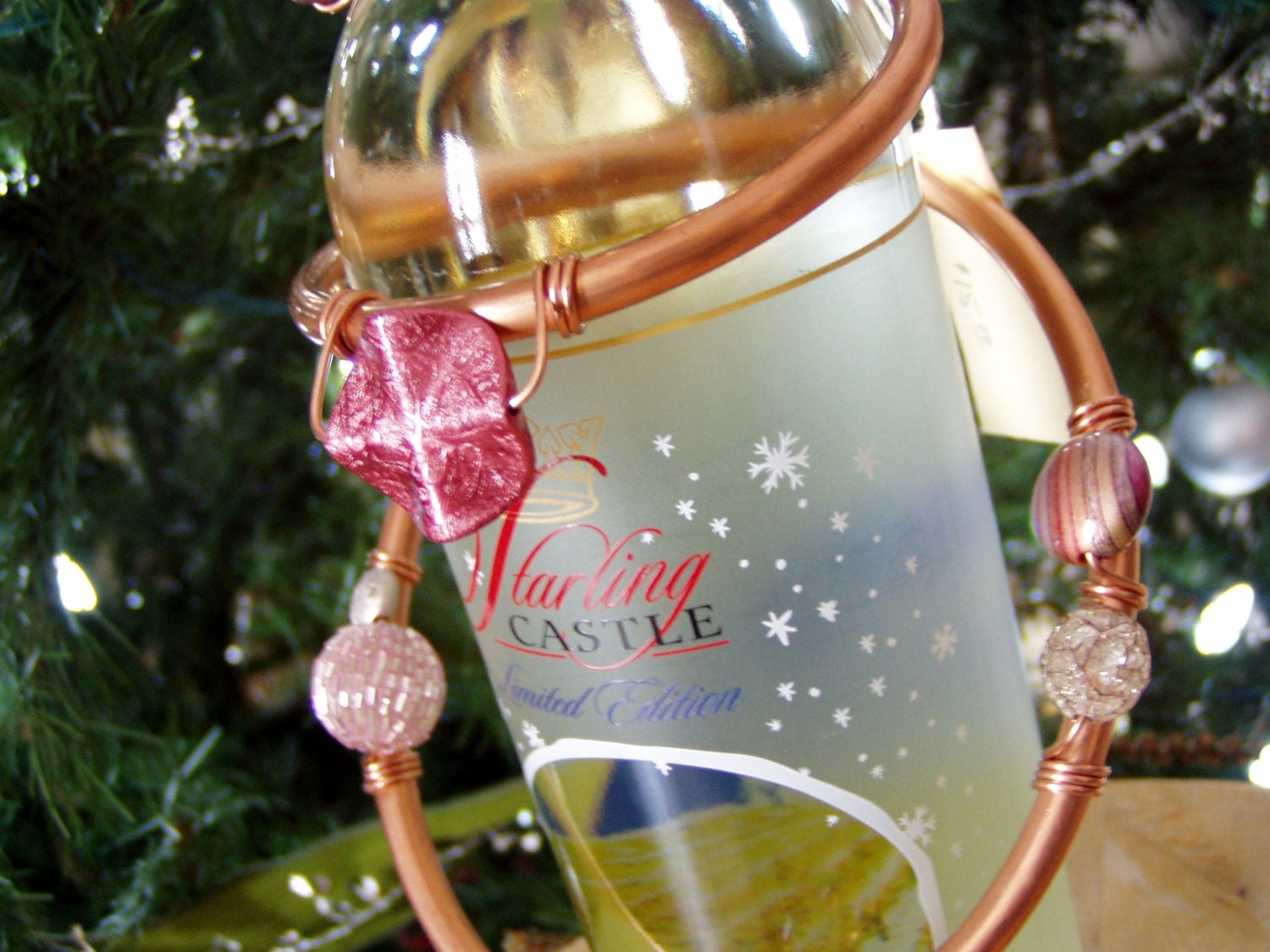 Wine Bottle Necklace - Red and Pink Beads - Celebration - Gift Giving - for Host or Hostess - for Bride & Groom
