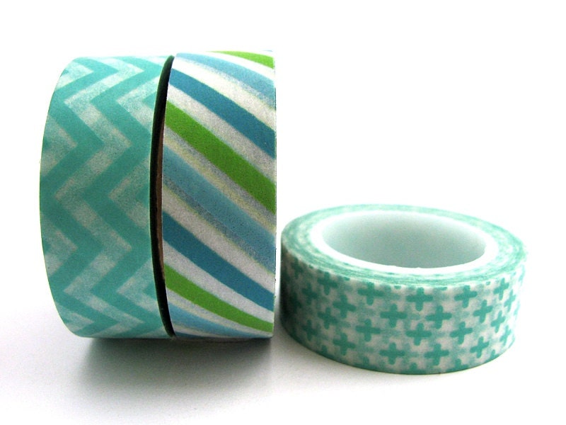 Washi Tape Set of 3 Designs - 30 metres total - Turquoise Trio