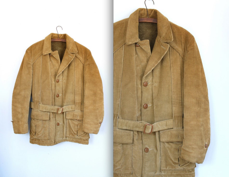 vintage 1970s safari coat. Men's belted safari jacket. Size Medium. Fawn corduroy. Rustic retro / the CORN MUFFIN coat