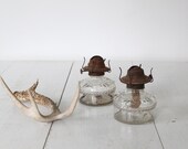 Antique oil lamps. Eagle pressed glass kerosene lamps. Set of 2. 1900 eapg. Rustic primitive home decor / the RAID THE KITCHEN lamps