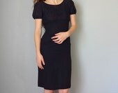 Vintage WIGGLE Dress / 1960s Dress / Navy Lace / Cap Sleeve