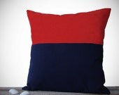 Nautical OUTDOOR Pillow Cover - Red and Navy Color Block (18x18) by JillianReneDecor - Spring Summer Home Decor - Two Tone