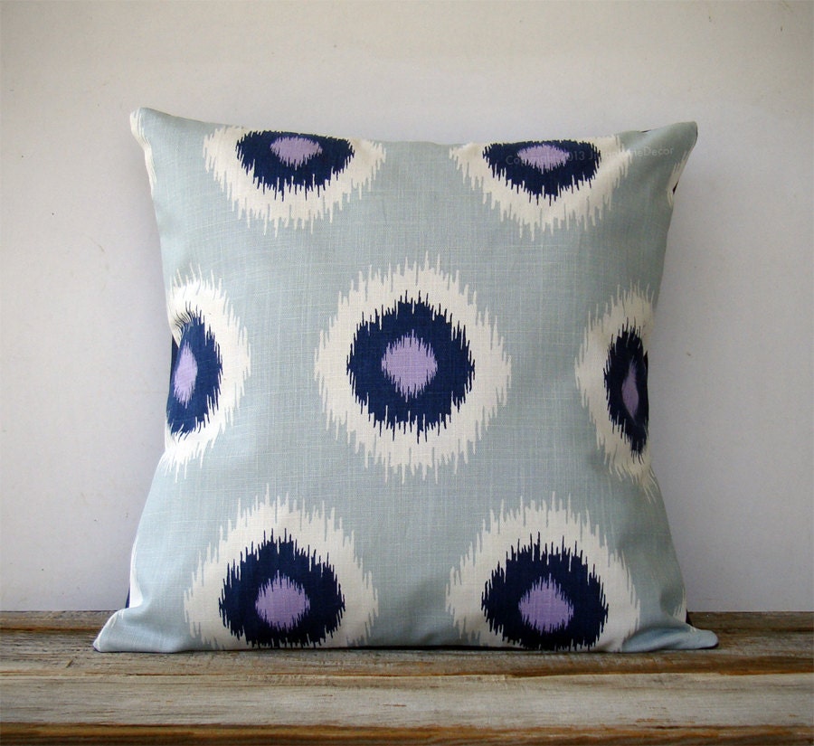 16in DECORATIVE PILLOW Ikat Dot Print - Mint, Navy, White and Lavender - Modern Spring Home Decor - Geometric Pattern