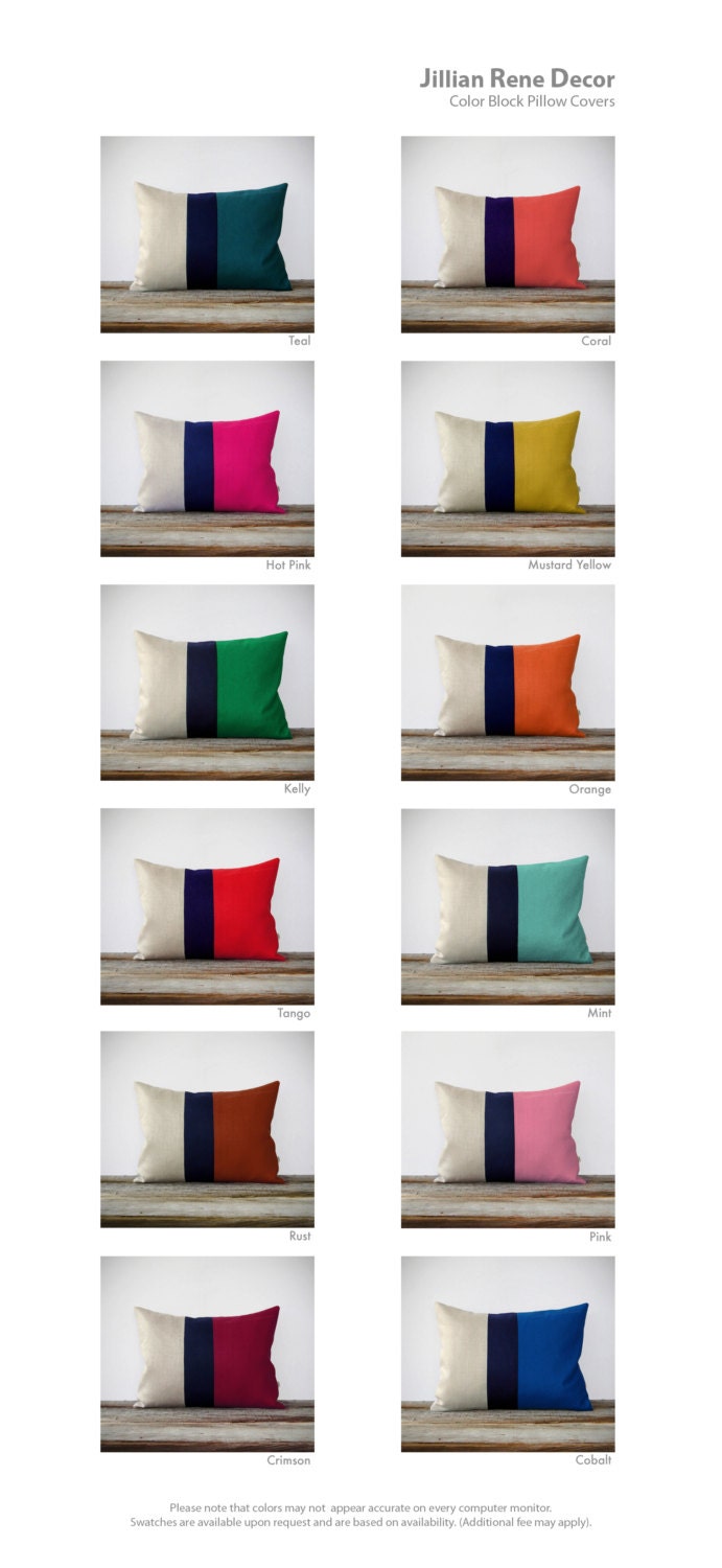 Color Block Stripe Pillow in Kelly Green, Navy and Linen by JillianReneDecor Emerald Green Decorative Pillow - As seen on Apartment Therapy