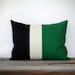 Emerald Colorblock Stripe Pillow in Cream and Black Linen by JillianReneDecor Modern Home Decor Color Preppy Kelly Green