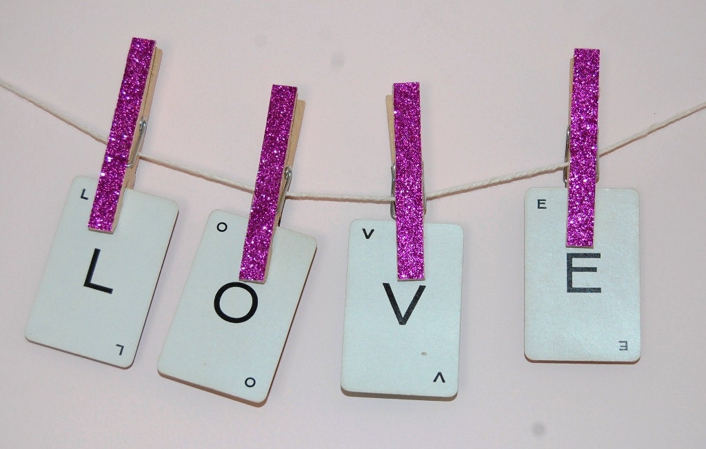 Fuschia Glittered Fancy Clothespins Magnets Set of 6