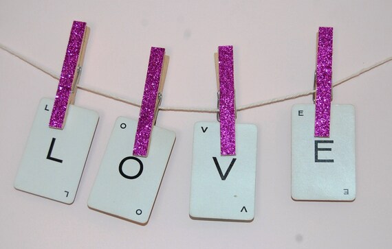 Fuschia Glittered Fancy Clothespins Magnets Set of 6 Il_570xn